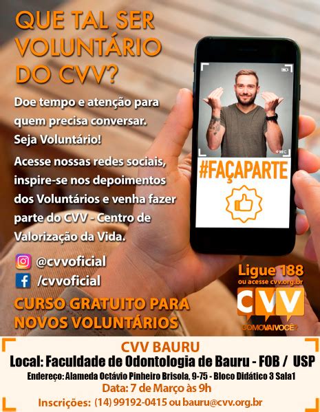 CVV de Bauru abre inscrições para curso e seleção de voluntários do