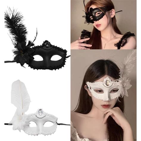 Mardi Gras Masks Feather Rhinestones Women Masquerade Face Mask Lace Flower Fashion Half Face