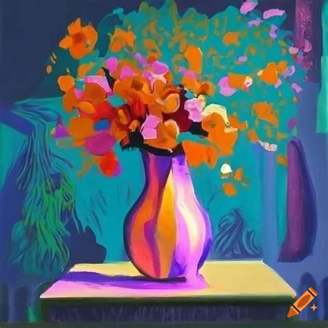 Modern Abstract Still Life Painting Of Beautiful Flowers By Georges