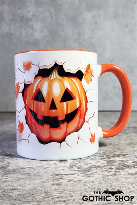 Pumpkin Cracked Wall Gothic Halloween Orange Mug Gothic Halloween Mugs