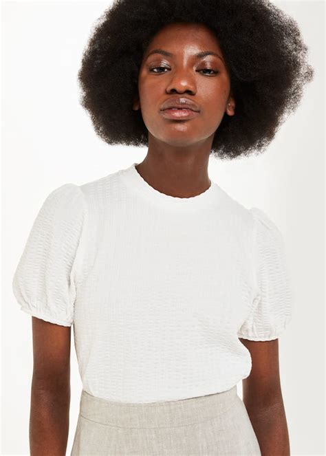 White Texture Puff Sleeve Top Whistles Whistles Uk