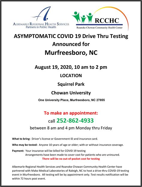 Roanoke Chowan Community Health Center - Local COVID-19 Testing