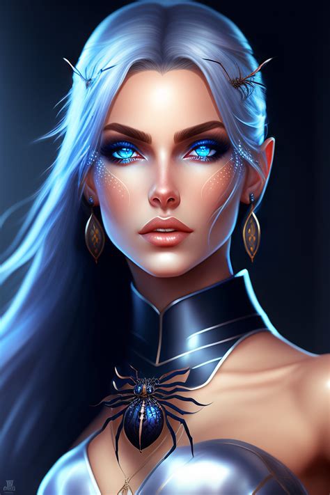 Lexica A Dark Elf Girl With Pale Blue Eyes Holding A Spider Rule Of