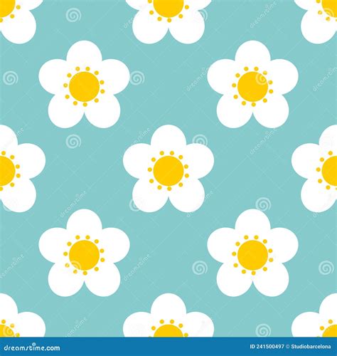 White Flowers On Blue Background Seamless Pattern Stock Vector