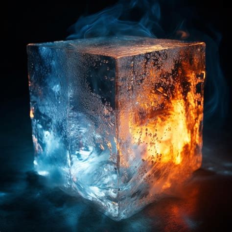 Premium Ai Image A Cube Of Ice That Is Lit Up With A Flame