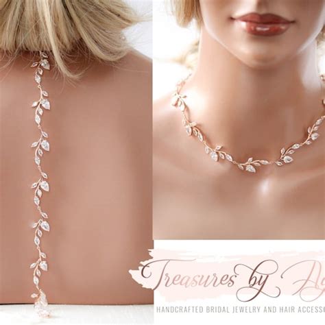 Rose Gold Necklace Backdrop Necklace Bridal Jewelry Back Etsy