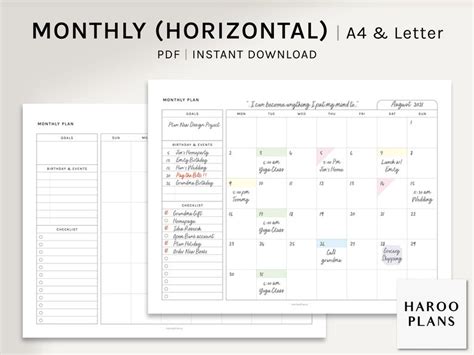 Monthly Planner A4 Us Letter Printable Inserts Mo1p Etsy