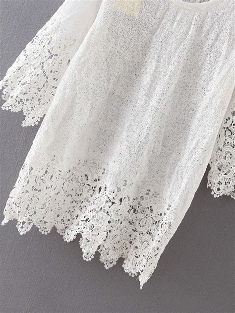 White Sheer Crochet Lace Blouse Shein Sheinside