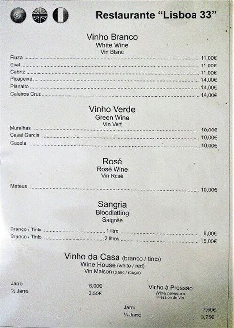 Menu At Lisboa 33 Restaurant Lisbon R Do Duque 33