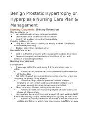 Benign Prostatic Hypertrophy Or Hyperplasia Nursing Care Plan Docx