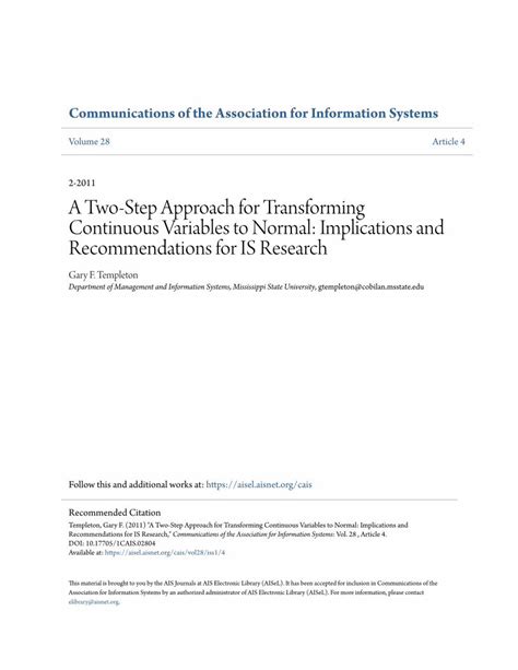 Pdf A Two Step Approach For Transforming Continuous Variables To