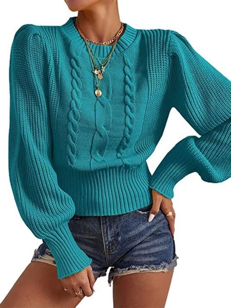 Floerns Womens Loose Drop Shoulder Lantern Sleeve Fashion Pullover Sweater Tops 2024 Triko