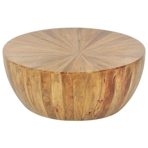 Sunburst Pattern Solid Wood Drum Coffee Table Mango Wood - Walmart.com ...