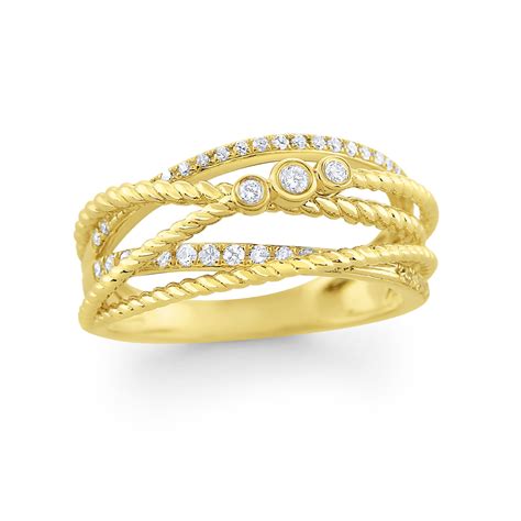 14k Gold And Diamond Bezel Set Basket Weave Ring