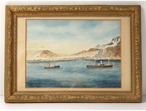 Watercolor landscape Iceland boats Vestmann islands Vestmannaeyjar ...