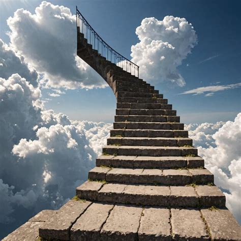 A Stairway Leading Up To A Cloudy Sky With A Railing On Top Of It And A