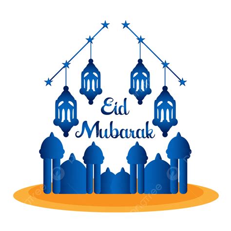 รูปฟรีเทศกาล Eid Mubarak กับโคมไฟอิสลามและมัสยิดในพื้นหลังโปร่งใส Png