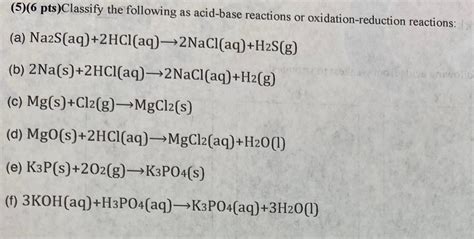 Solved 5 6 Pts Classify The Following As Acid Base