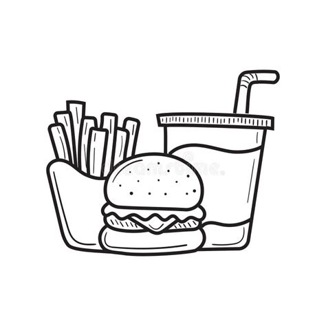 Burger With Fries Sketch Illustration With Cute Design Stock Vector Illustration Of Cafe Fast