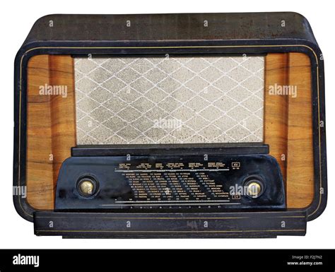 Vintage Old Wooden Tuner Radio Isolated On White Background With