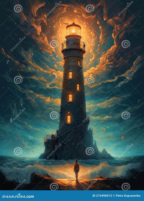 A Painting of a Man Standing in Front of a Lighthouse Generative AI ...