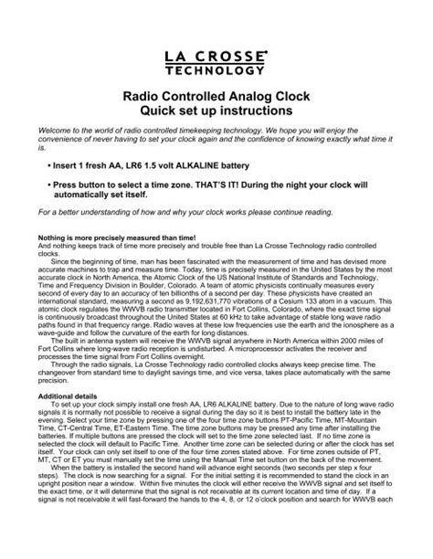 Radio Controlled Clock Instructions