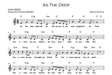 As The Deer Piano Sheet Music Score With Note Names FREE Etsy