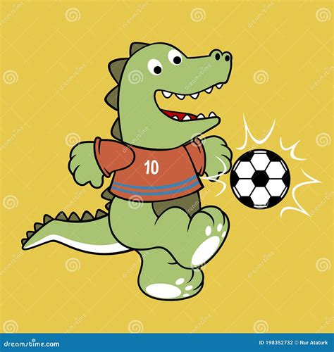 Dinosaur Cartoon Playing Soccer Alone Stock Vector Illustration Of