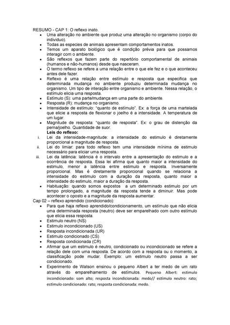 Aec Revisao I Resumo Analise Experimental Do Comportamento Resumo