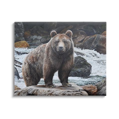 Stupell Industries Grizzly Bear By Waterfall Animals And Insects Painting