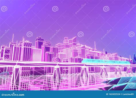 Render Hologram Futuristic City Neon Light. 3d Illustration Stock ...