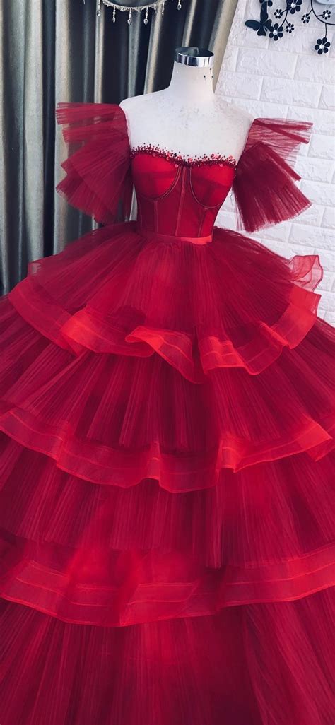 Red Ball Gown Tulle Dresses Images 2022