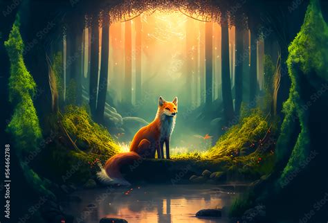 Fuchs Wald Magisch Tier Stock Illustration Adobe Stock