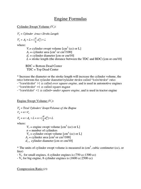 engine formulas cylinder swept volume   cylinder engine