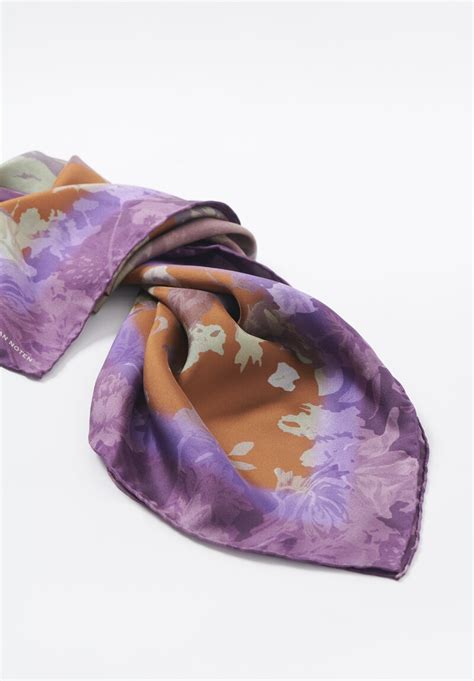 Dries Van Noten Silk Square Fae Scarf In Rust Floral Santa Fe Dry