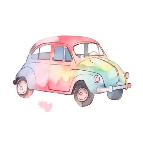 Uma Pintura Em Aquarela De Um Carro Antigo Foto Premium