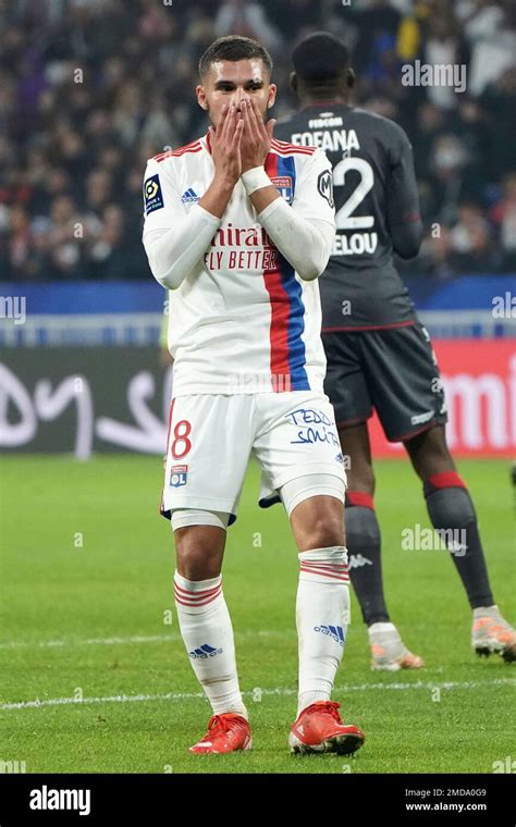 Lyons Houssem Aouar Reacts During The French League One Soccer Match