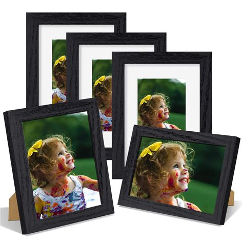 Nacial 5x7 Picture Frame Set of 5,Display Pictures 4 x 6 with Mat or 5x7 Without Mat, Tempered ...