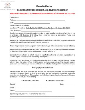 Fillable Online Body Art Consent Release Form For Clients Under Fax