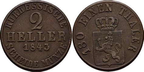 Hessen Kassel 2 Heller 1843 Wilhelm II Und Friedrich Wilhelm 1832