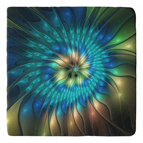 Luminous Fantasy Flower Colorful Abstract Fractal Trivet Zazzle