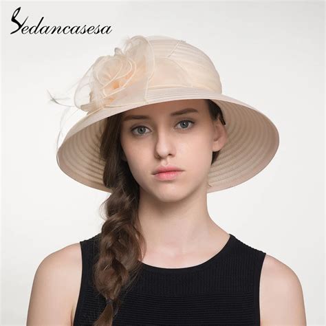 Sedancasesa Ladies Elegant Wide Brim Summer Sun Hats For Women Handmade Big Flowers Uv