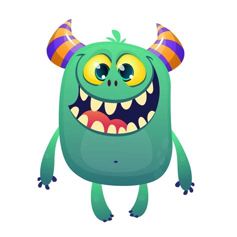 Premium Vector Cool Cartoon Blue Monster Smiling Vector Horned Monster