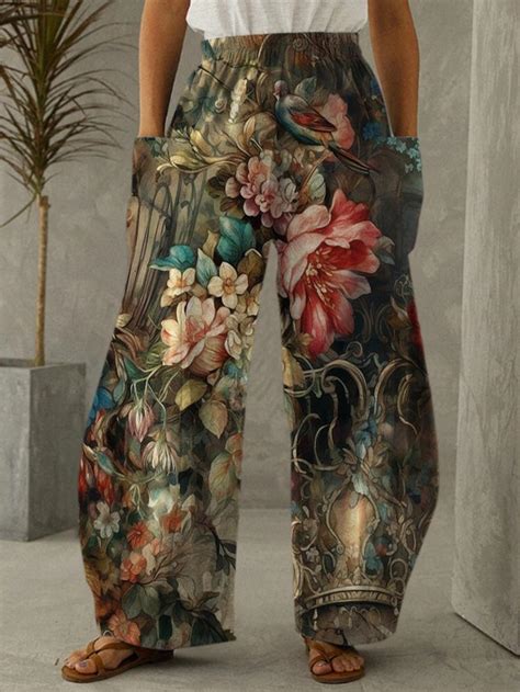 Vintage Rococo Floral Print Track Pants Wonder Closets