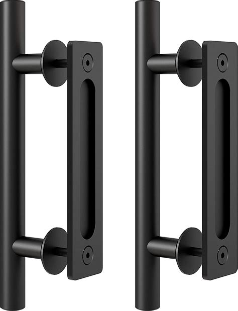 Faithland 12 Heavy Duty Pull And Flush Door Handle Set In Black Sliding Barn Door