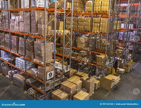 Interior Of Warehouse With Racks Full Of Boxes Stock Photo Image Of