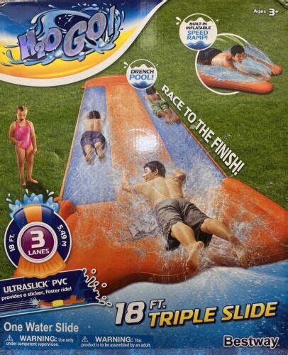 H Go Ft Triple Lane Slip N Slide Water Slide With Drench Pool By