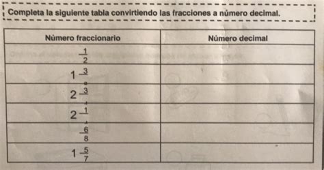 Solved Completa La Siguiente Tabla Convirtiendo Las Fracciones A Número Decimal [others]