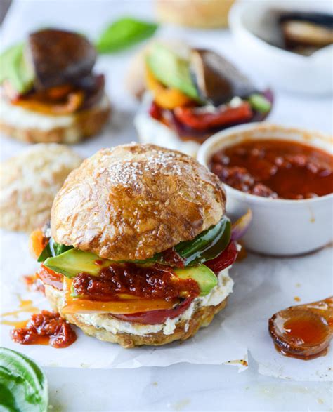 Grilled Veggie Sliders With Goat Cheese Spread And Roasted Red Pepper