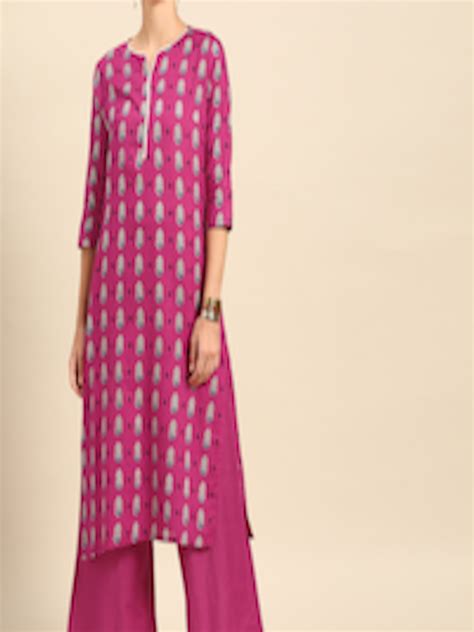 Buy Anouk Women Pink And Blue Ethnic Motifs Printed Regular Pure Cotton